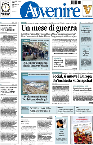 Prima pagina Avvenire di oggi - Quotidiano nazionale