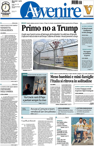 Prima pagina Avvenire di oggi - Quotidiano nazionale