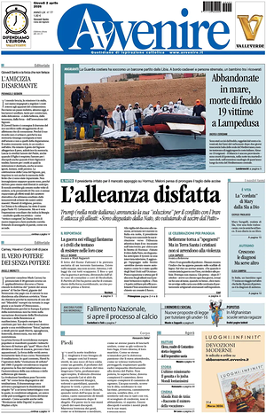 Prima pagina Avvenire di oggi - Quotidiano nazionale