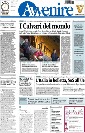 Prima pagina Avvenire di oggi - Quotidiano nazionale