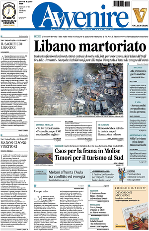 Prima pagina Avvenire di oggi - Quotidiano nazionale