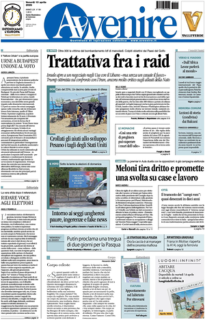 Prima pagina Avvenire di oggi - Quotidiano nazionale