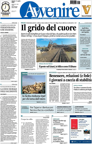 Prima pagina Avvenire di oggi - Quotidiano nazionale