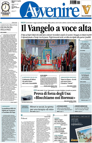 Prima pagina Avvenire di oggi - Quotidiano nazionale