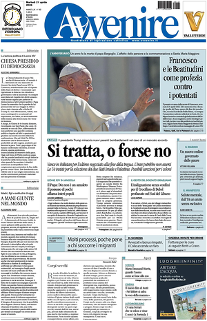 Prima pagina Avvenire di oggi - Quotidiano nazionale