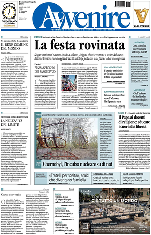 Prima pagina Avvenire di oggi - Quotidiano nazionale