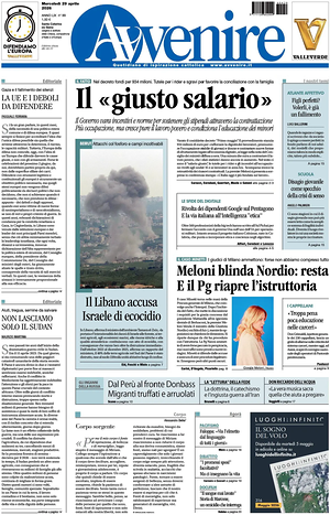 Prima pagina Avvenire di oggi - Quotidiano nazionale
