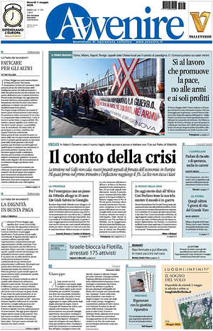 Prima pagina Avvenire di oggi - Quotidiano nazionale