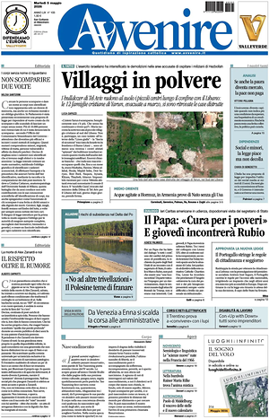 Prima pagina Avvenire di oggi - Quotidiano nazionale