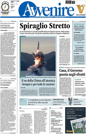 Prima pagina Avvenire di oggi - Quotidiano nazionale