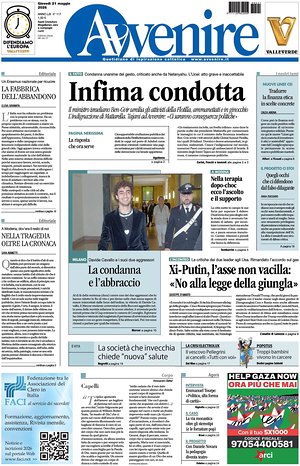 Prima pagina Avvenire di oggi - Quotidiano nazionale