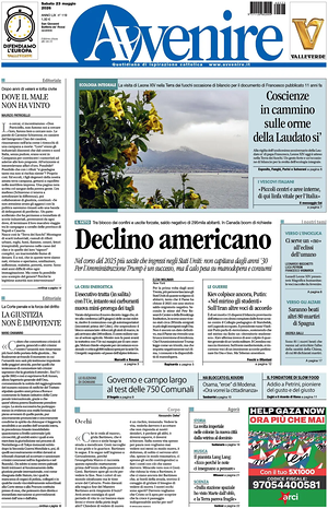 Prima pagina Avvenire di oggi - Quotidiano nazionale
