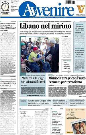 Prima pagina Avvenire di oggi - Quotidiano nazionale
