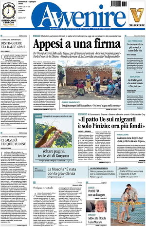 Prima pagina Avvenire di oggi - Quotidiano nazionale