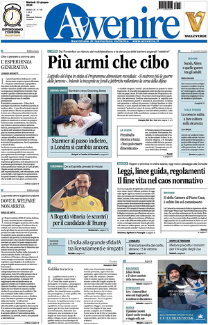 Prima pagina Avvenire di oggi - Quotidiano nazionale