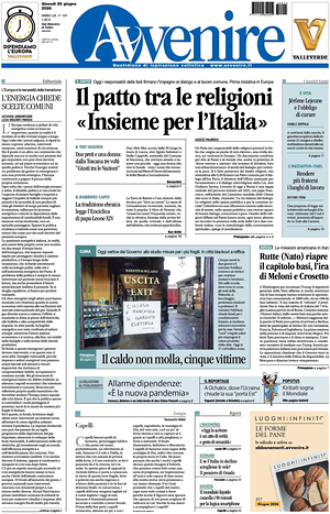 Prima pagina Avvenire di oggi - Quotidiano nazionale