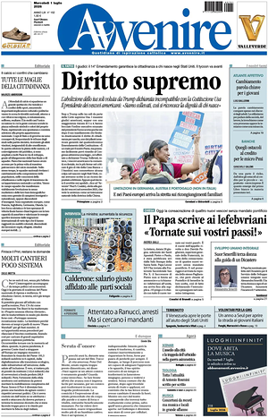 Prima pagina Avvenire di oggi - Quotidiano nazionale
