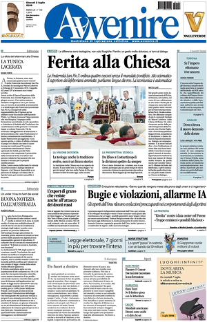 Prima pagina Avvenire di oggi - Quotidiano nazionale