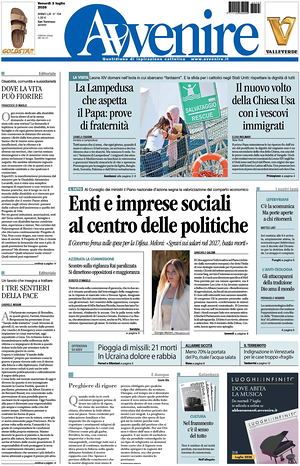 Prima pagina Avvenire di oggi - Quotidiano nazionale
