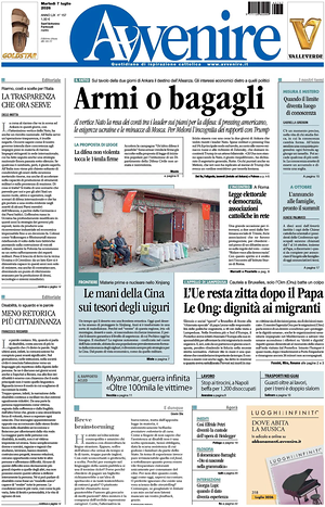 Prima pagina Avvenire di oggi - Quotidiano nazionale
