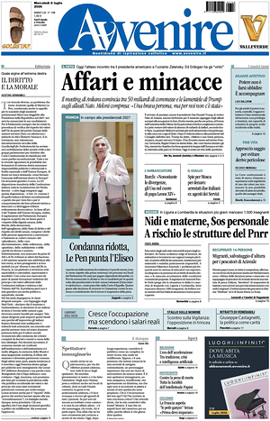 Prima pagina Avvenire di oggi - Quotidiano nazionale