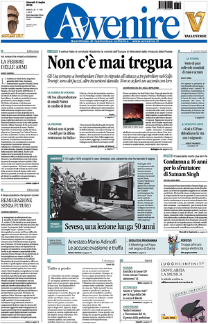 Prima pagina Avvenire di oggi - Quotidiano nazionale