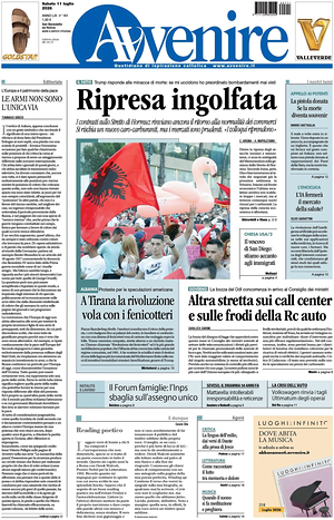 Prima pagina Avvenire di oggi - Quotidiano nazionale