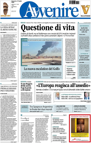 Prima pagina Avvenire di oggi - Quotidiano nazionale