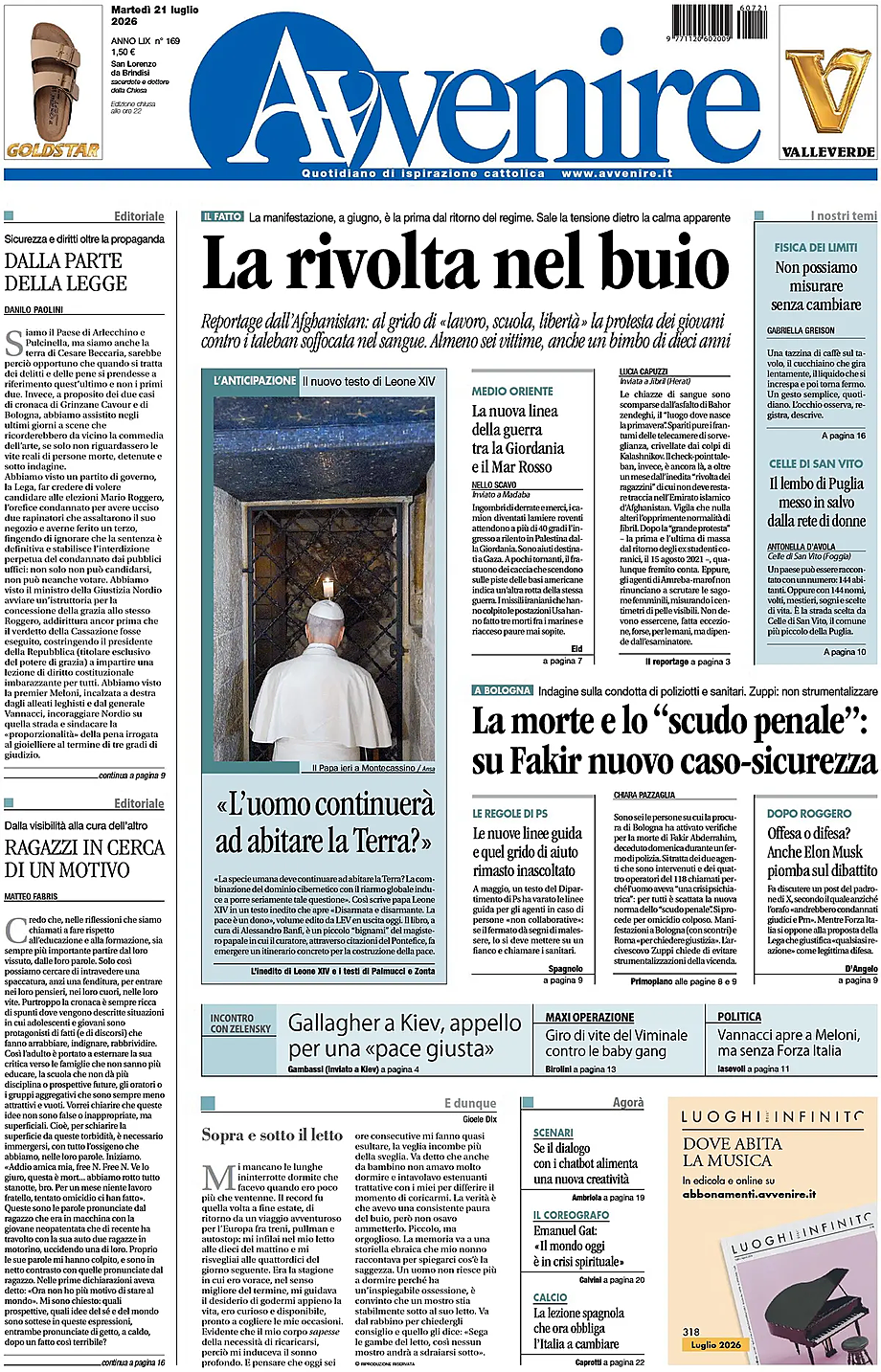 Prima pagina Avvenire di oggi - Edicola 21 Luglio 2026