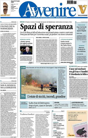 Prima pagina Avvenire di oggi - Quotidiano nazionale