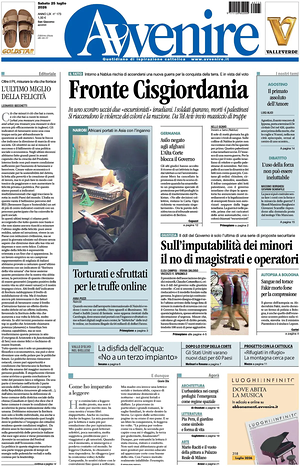 Prima pagina Avvenire di oggi - Quotidiano nazionale