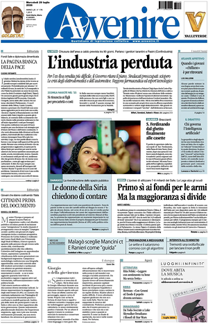 Prima pagina Avvenire di oggi - Quotidiano nazionale