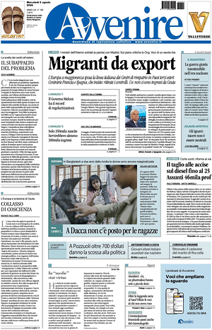 Prima pagina Avvenire di oggi - Quotidiano nazionale