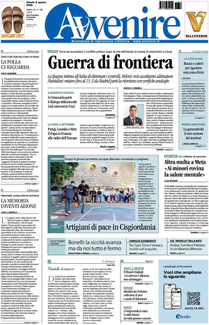 Prima pagina Avvenire di oggi - Quotidiano nazionale