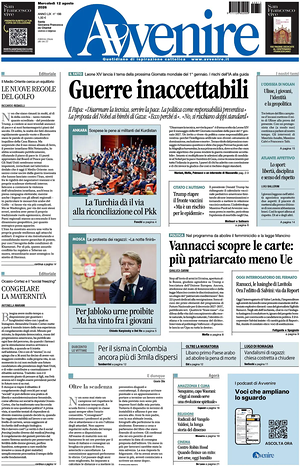 Prima pagina Avvenire di oggi - Quotidiano nazionale