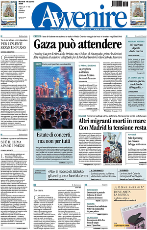 Prima pagina Avvenire di oggi - Quotidiano nazionale