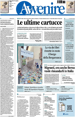 Prima pagina Avvenire di oggi - Quotidiano nazionale