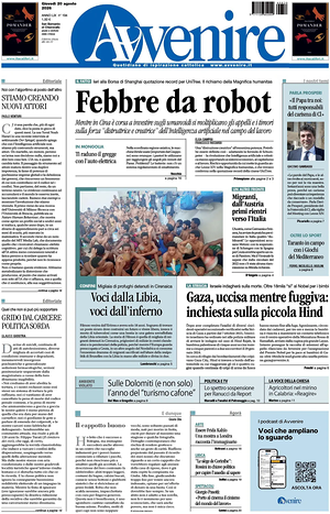 Prima pagina Avvenire di oggi - Quotidiano nazionale