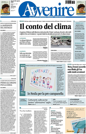 Prima pagina Avvenire di oggi - Quotidiano nazionale