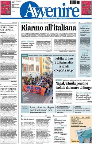 Prima pagina Avvenire di oggi - Quotidiano nazionale