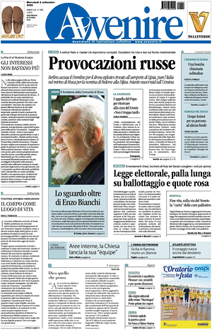 Prima pagina Avvenire di oggi - Quotidiano nazionale