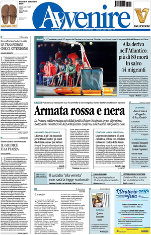 Prima pagina Avvenire di oggi - Quotidiano nazionale