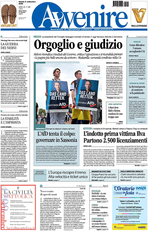 Prima pagina Avvenire di oggi - Quotidiano nazionale