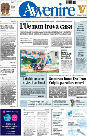 Prima pagina Avvenire di oggi - Quotidiano nazionale