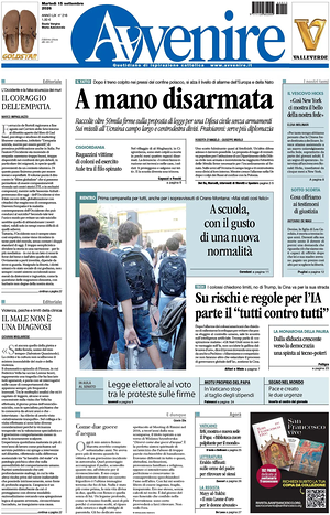 Prima pagina Avvenire di oggi - Quotidiano nazionale