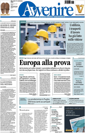 Prima pagina Avvenire di oggi - Quotidiano nazionale
