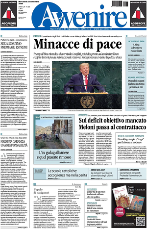 Prima pagina Avvenire di oggi - Quotidiano nazionale
