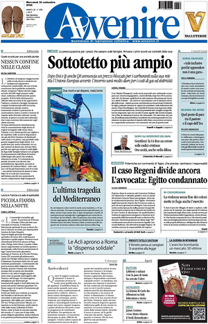 Prima pagina Avvenire di oggi - Quotidiano nazionale