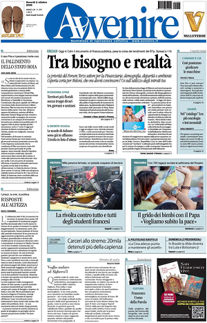 Prima pagina Avvenire di oggi - Quotidiano nazionale