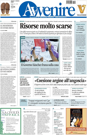 Prima pagina Avvenire di oggi - Quotidiano nazionale
